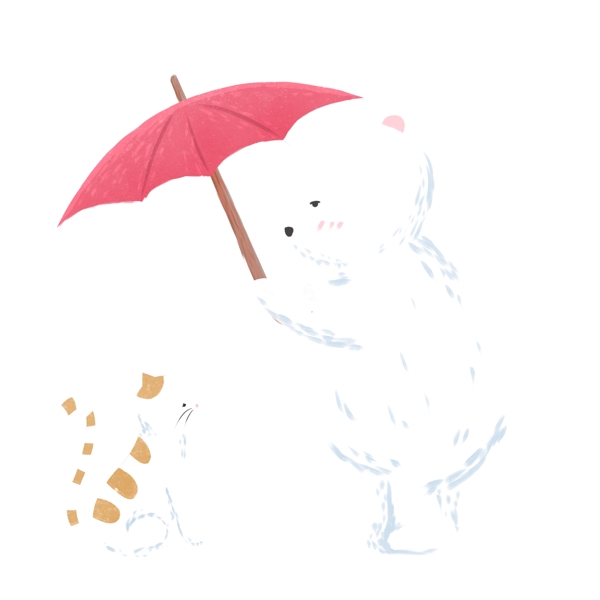 小清新给小猫撑伞的白熊可商用元素