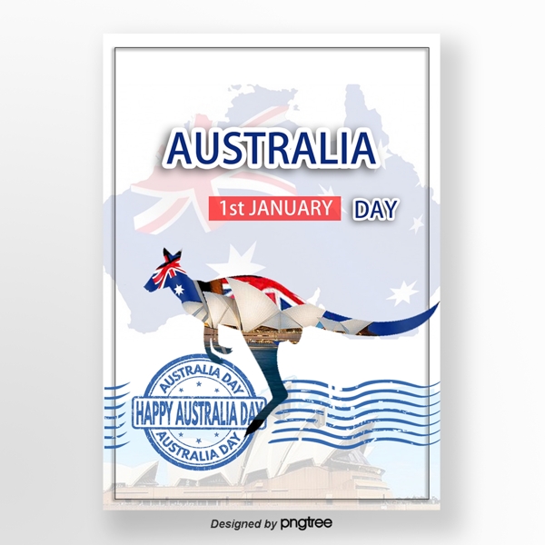 白色蓝色创意袋鼠澳大利亚日海报