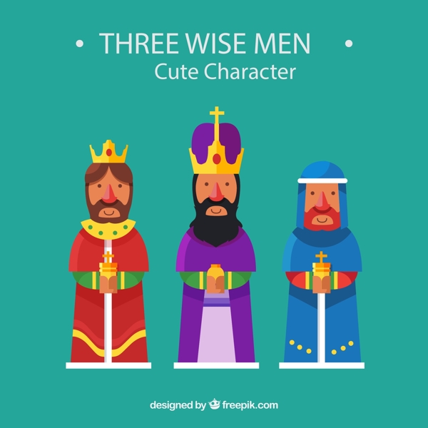 卡通三个国王设计矢量图