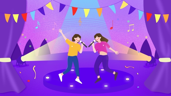 音樂節(jié)二人演唱音樂扁平風(fēng)手繪插畫原創(chuàng)