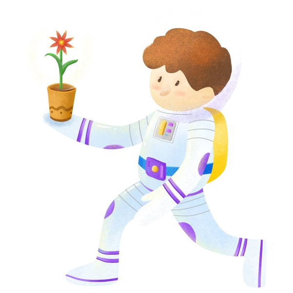 手绘拿花的宇航员png元素