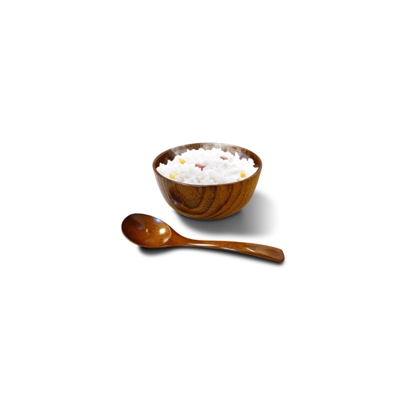 一木碗米饭木勺大米食物