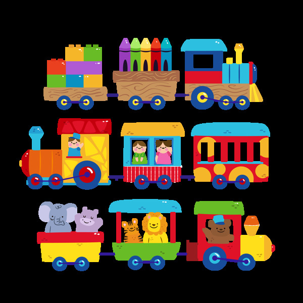 手绘彩色玩具火车插图免抠png透明素材