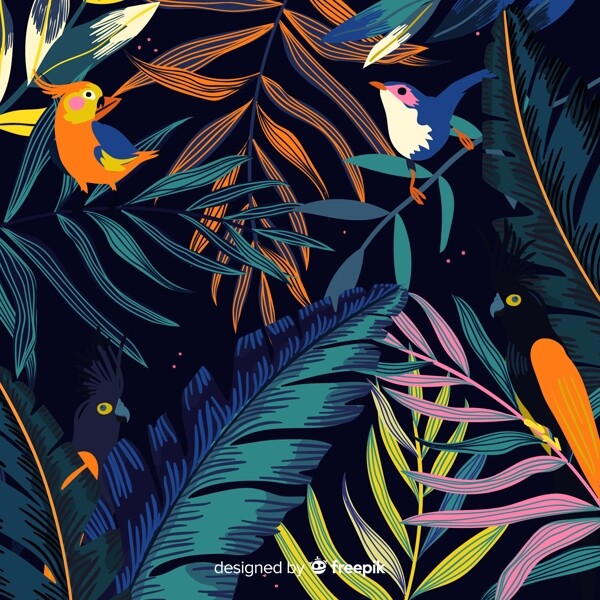 美丽热带花鸟背景图片