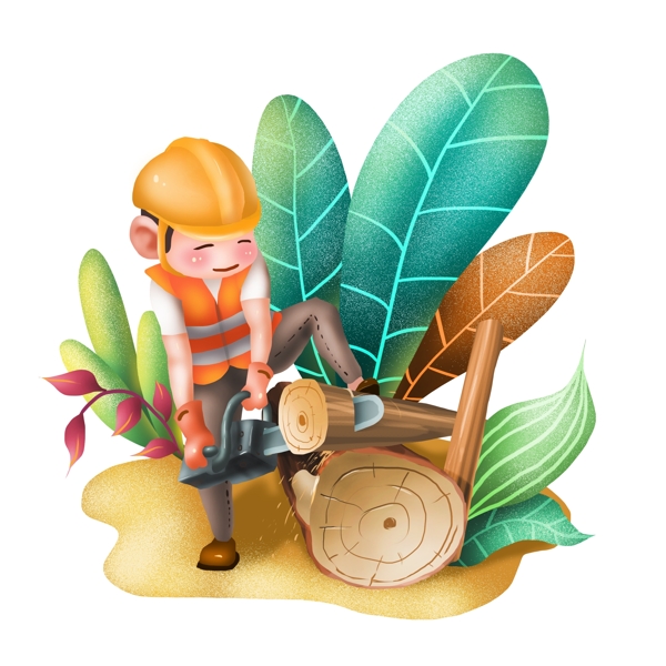 可商用卡通手绘劳动节伐木工人物形象