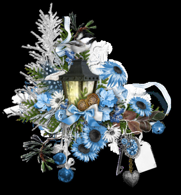 美丽蓝色手绘菊花装饰元素
