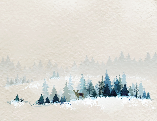 冬季的雪地和森林水彩风景