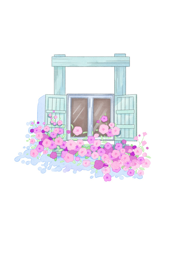 水彩花窗户