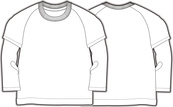 假两件圆领秋冬款男孩服装设计线稿矢量素材