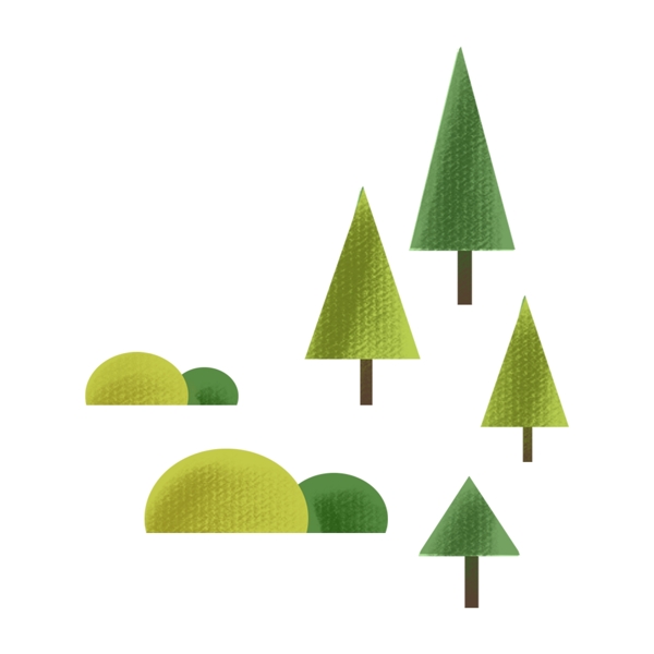 手绘绿色树木卡通透明素材