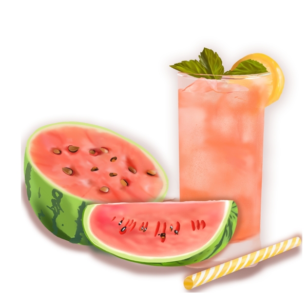 西瓜水果饮料图案元素
