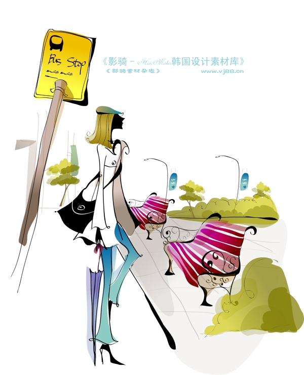 時(shí)尚女孩插畫手繪人物矢量素材矢量圖片HanMaker韓國設(shè)計(jì)素材庫