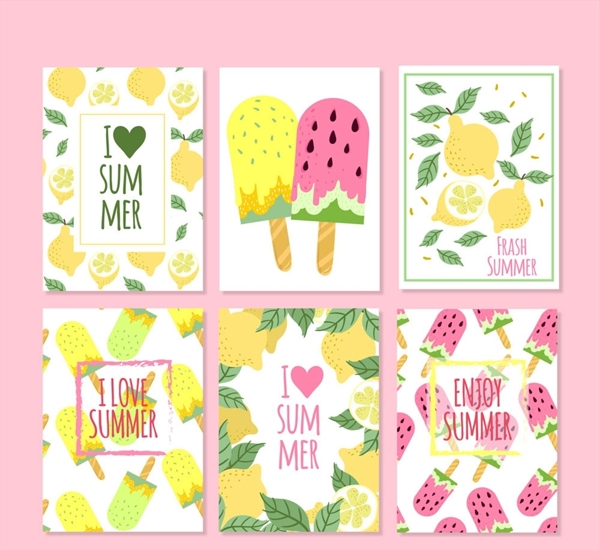 夏季柠檬和雪糕卡片图片