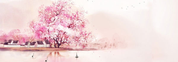 清新粉色大樹banner背景素材
