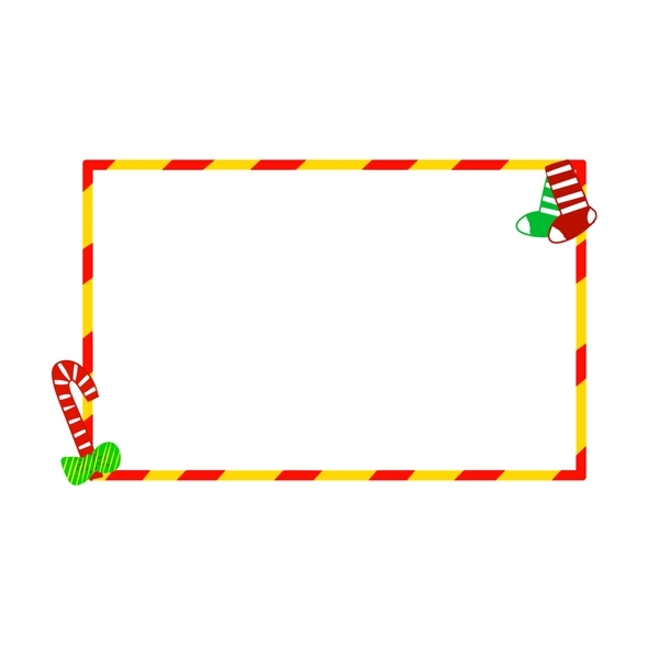 圣诞圣诞节圣诞夜节日喜庆童趣红黄条纹装饰长方形边框