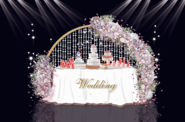 粉色简约鲜花婚礼水晶背景甜品区背景效果图
