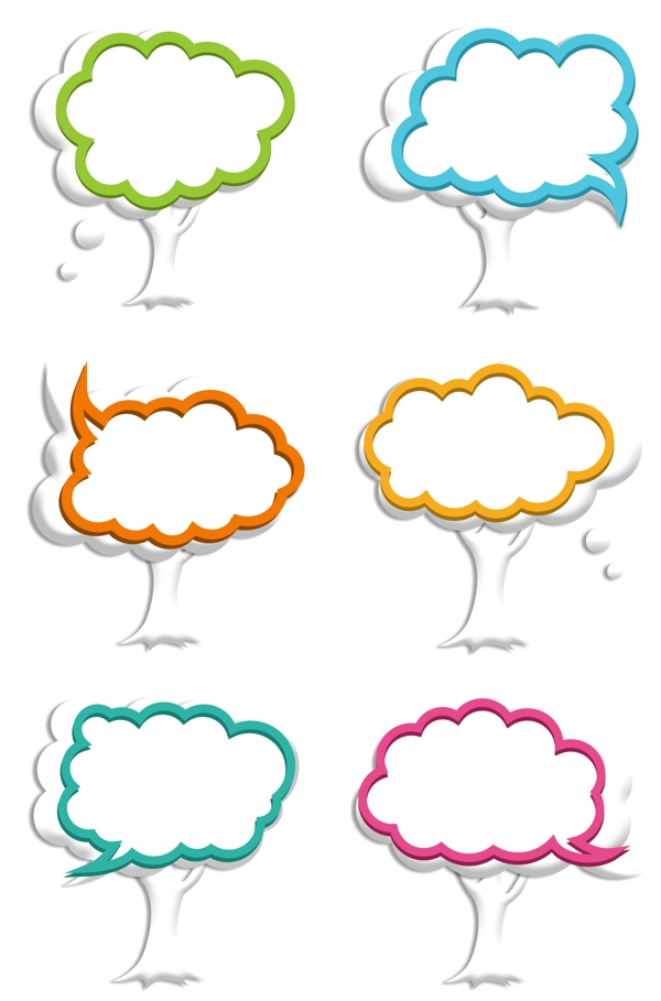 思考气泡联想彩色气泡树系列剪影PNG素材