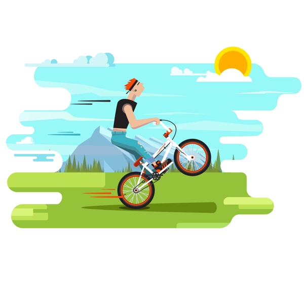 骑自行车的人高纯度肌理风格插图