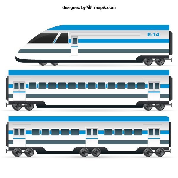 蓝色火车车头和车厢矢量素材图片