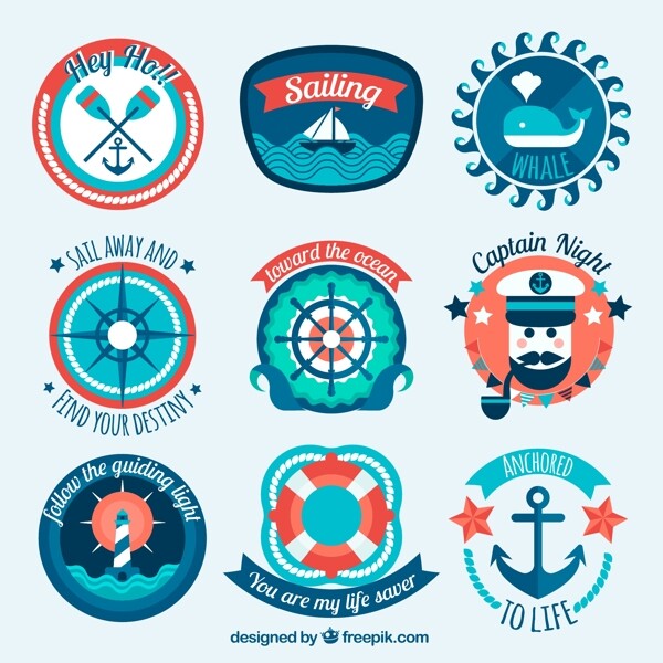 9款蓝色航海元素徽章矢量素材