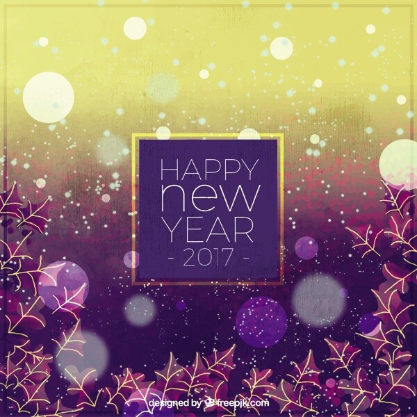 水彩背景新年與樹葉