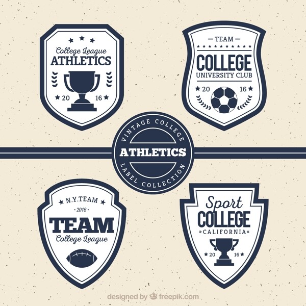 大学体育运动的四个复古徽章