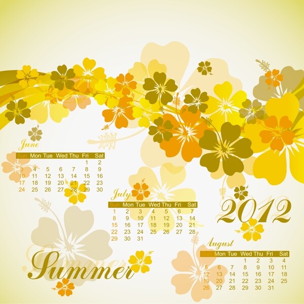 2012日歷夏天時尚花紋夢幻背景圖片