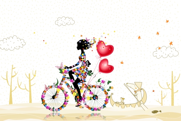 创意抽象自行车女孩背景墙