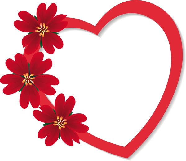 一个简单而美丽的红色的花装饰的心形矢量素材