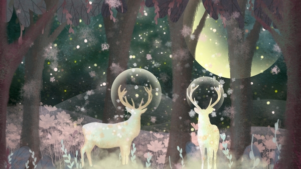 林深时遇鹿仰望月亮的鹿