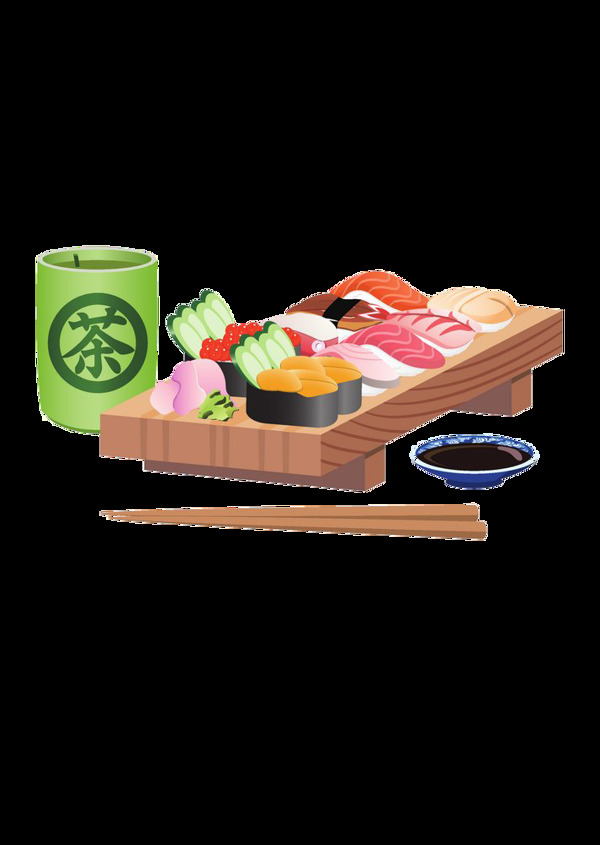清新寿司手绘料理美食装饰元素