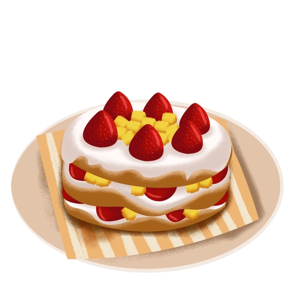 盘子里的水果裸蛋糕卡通png素材
