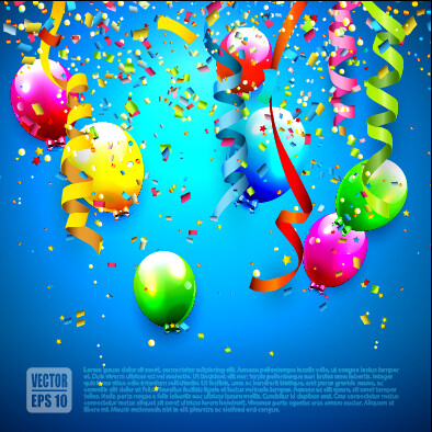 生日彩色的气球和彩带背景矢量01