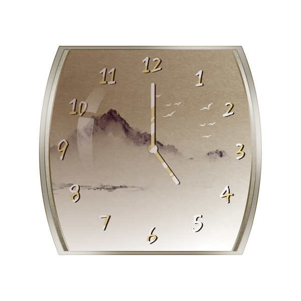 金属质感茶色玻璃中式风格钟表