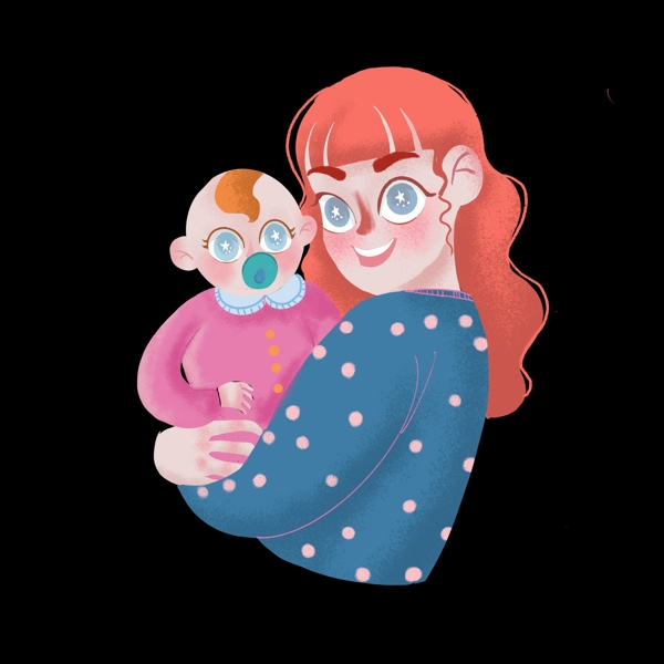 母亲节卡通手绘可爱抱娃娃的妈妈