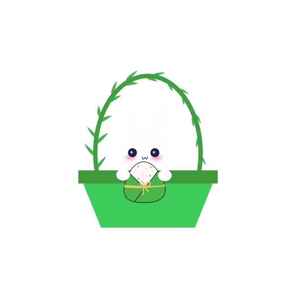 端午节绿色扁平可爱兔子小粽子PNG素材