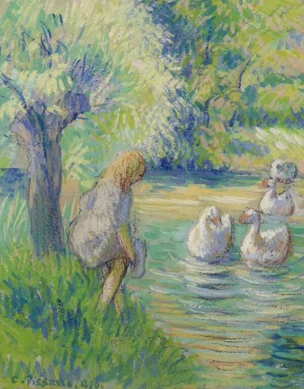 CamillePissarroTheShepperdessandtheGeeseEragny1890畫家風(fēng)景畫靜物油畫建筑油畫裝飾畫