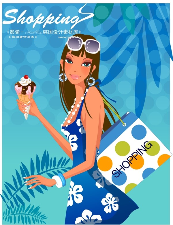 時(shí)尚購(gòu)物女孩矢量卡通人物AI0159