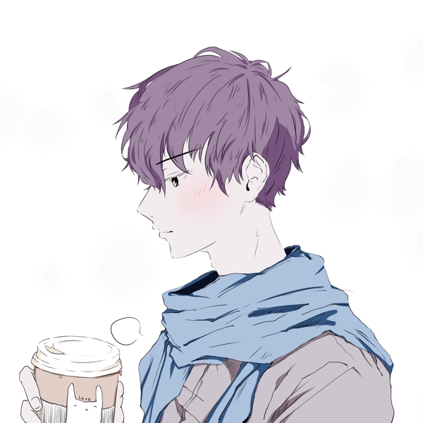 日系漫画风冬季拿着咖啡的少年