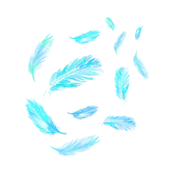 水彩蓝色渐变羽毛漂浮设计元素背景底纹