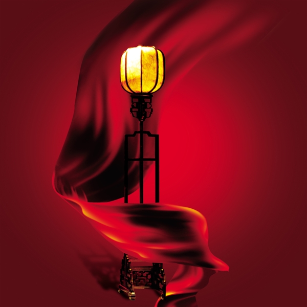 红丝带缠绕宫灯广告设计PSD分层素材