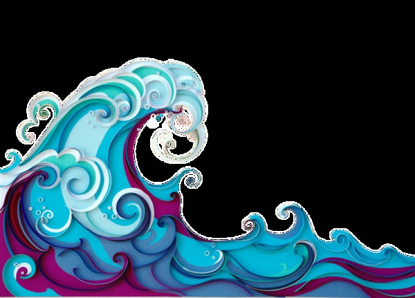 手繪卡通波浪透明裝飾素材