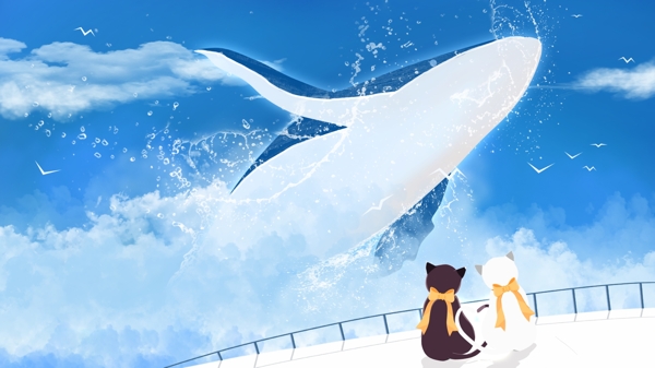 蓝色鲸鱼遨游天空