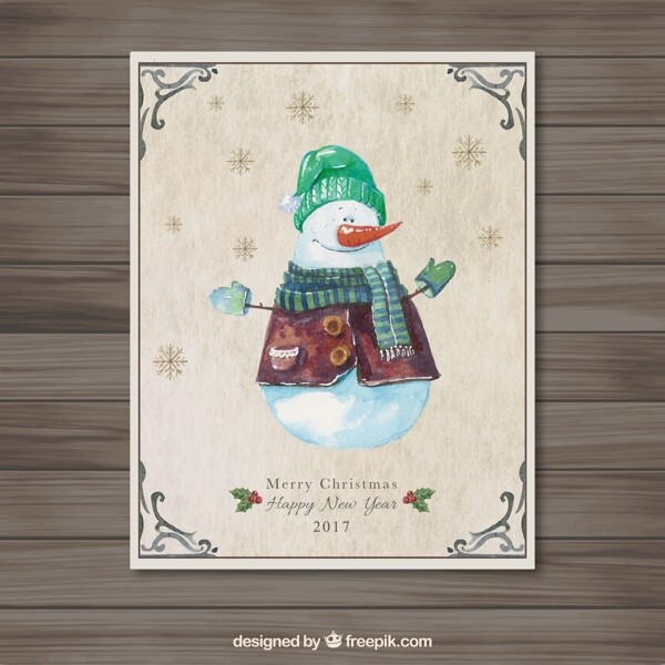 水彩雪人圣誕卡