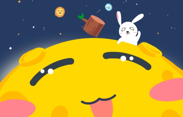 中秋月球月兔卡通插画