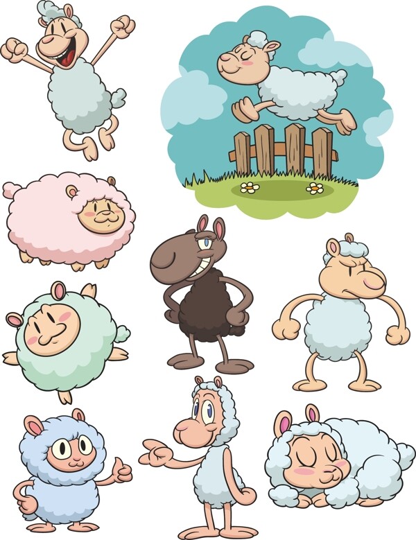 各种表情的卡通绵羊