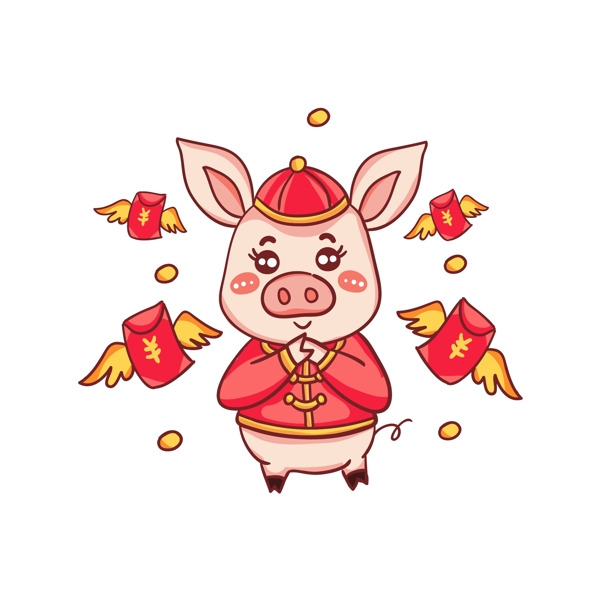 春节手绘卡通猪元素