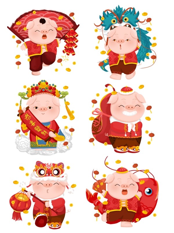 猪年动物猪卡通可爱插画形象合集原创可爱卡通猪形象可商用2019