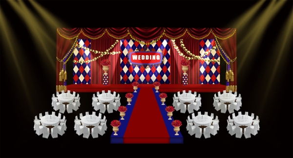 红蓝英伦婚礼主背景效果图设计