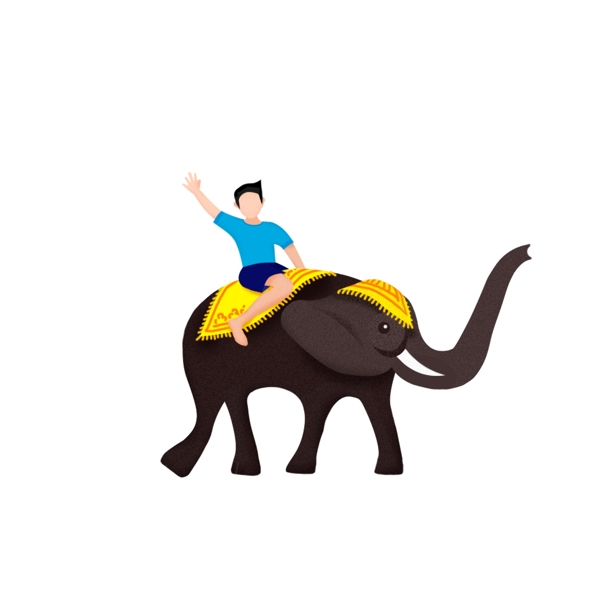 手绘去泰国旅行骑大象的男人